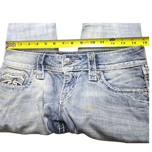 Pantalones de mezclilla rectos Rock Revival Jacklyn con puño para mujer talla 25 desgastados bordados Y2K - Imagen 8 de 21