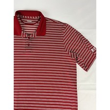 Under Armour Men's Red White Stripe Golf Polo Shirt XL UA Performance Breathable