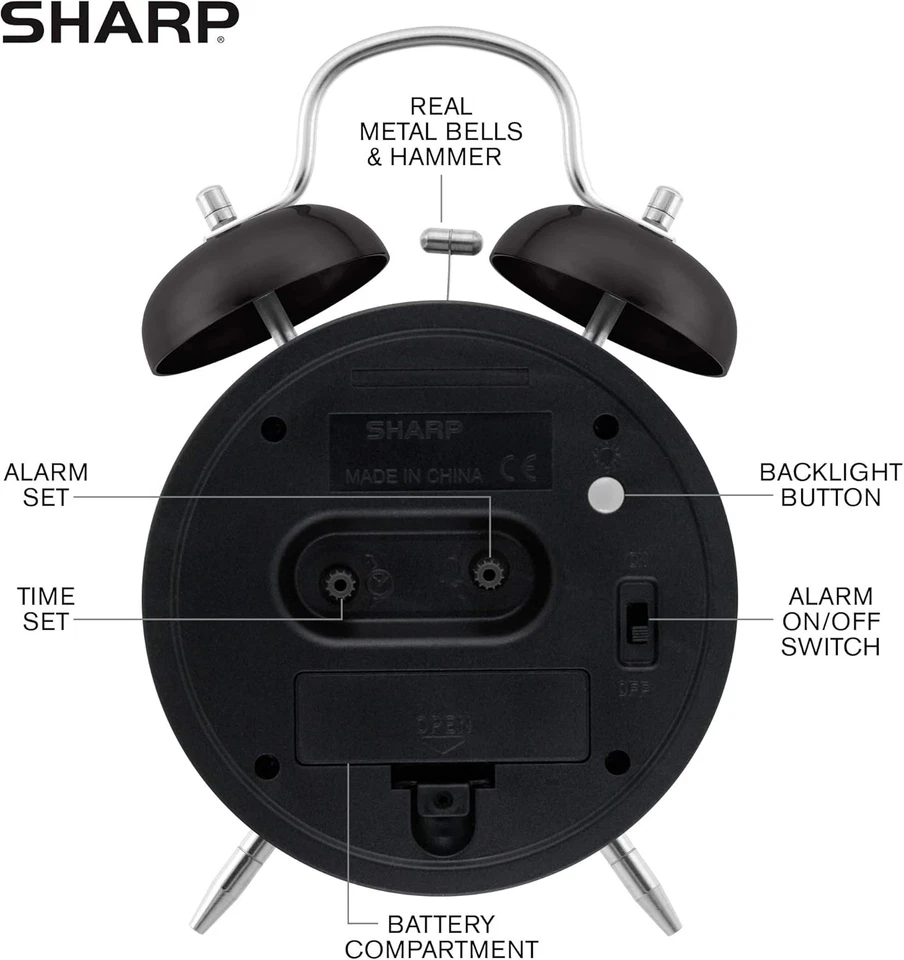 Sharp Twin Bell Alarm Clock - Loud Alarm - Great for Heavy Sleeper - Image 4 of 4
