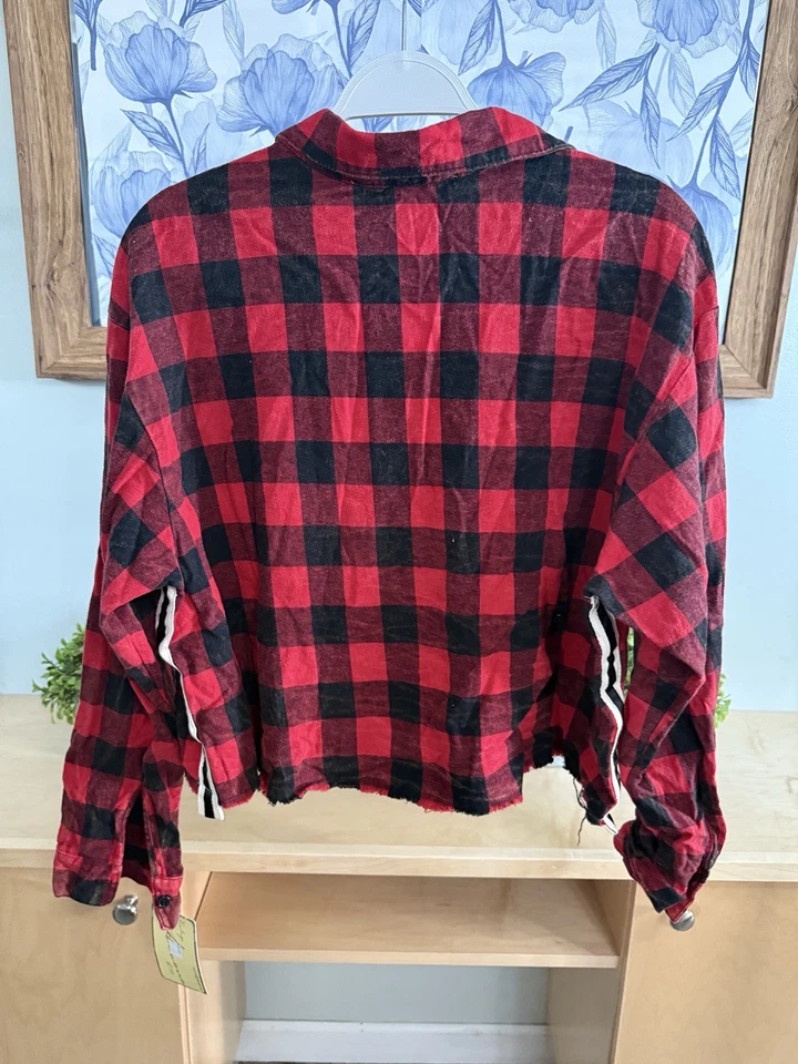 Camisa de franela a cuadros con rayas laterales Havana vintage para mujer talla M nueva con etiquetas Foto 3 de 4