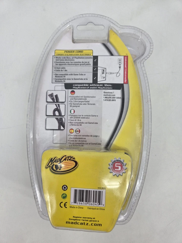 Mad Catz Universal Power Cord 6ft Cable W Avec For Xbox PS And PS2 Sealed - Image 2 of 2