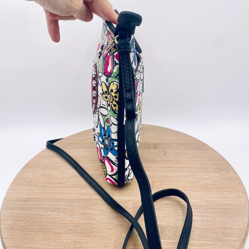 Brighton Crossbody Purse Womens S Red White Leather Messenger Purse Hart - Image 3 of 4