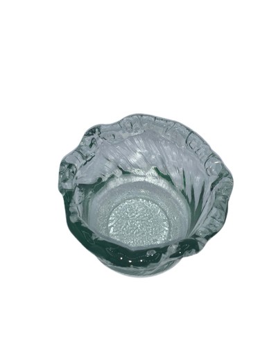Recycled Hand Blown Green Iceberg Glass Bowl Vase Round Art San Miguel Style - Picture 3 of 7
