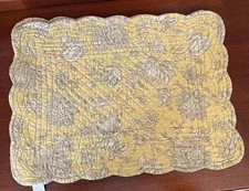 C & F Home Quilted Yellow & Brown Floral  Stripe Reversible Placemats Set Of 4