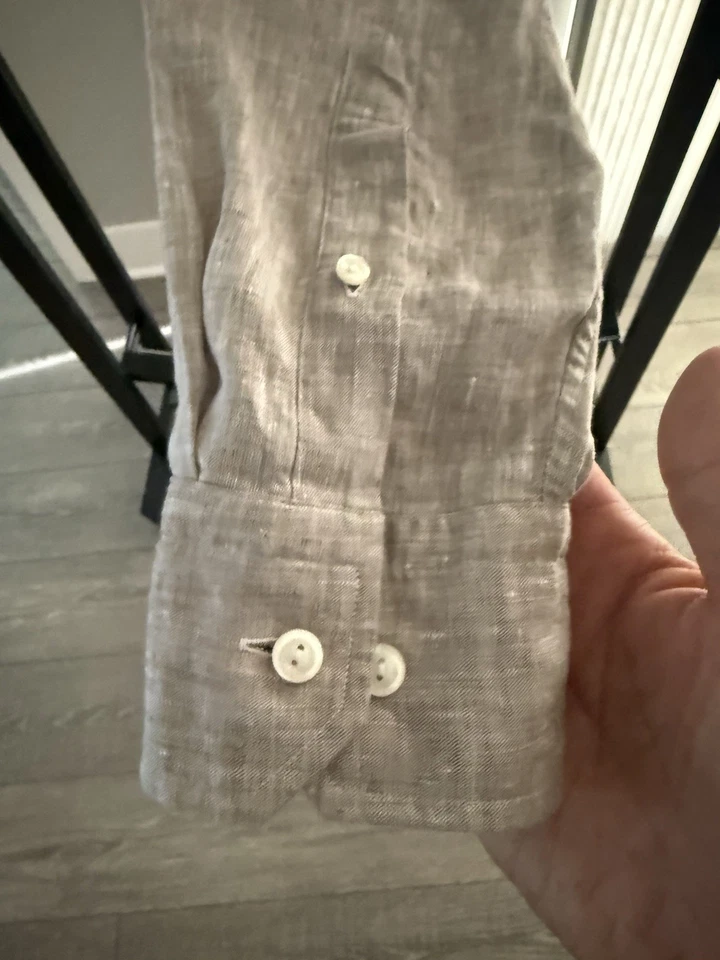 NUEVA Camisa Eton Lino Manga Larga Color Natural Talla Mediana Foto 3 de 4