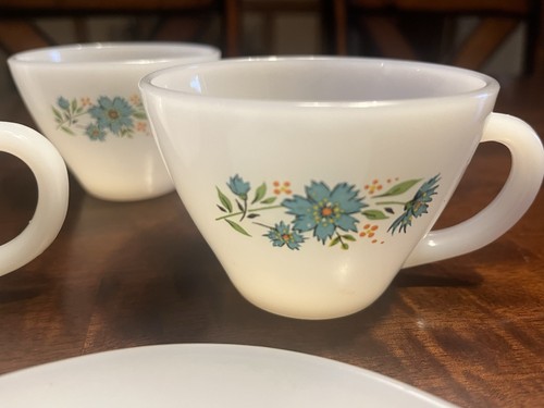 Vintage Fire King Bonnie Blue Mixed Flower Coffee/Tea Cup & Saucer LOT - Picture 3 of 8