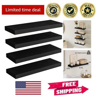 Modern Floating Wall Shelves - 15.8 Inch Set of 4 for Home Organization & Decor
