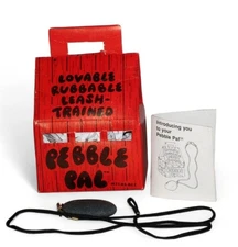 1970s Pebble Pal Necklace w/Box Booklet Lovable Rubbable Leash-Trained Pet Rock