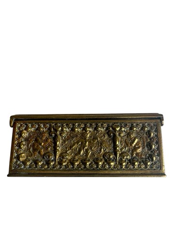 Antike Schmuckschatulle Bronze Metall geprägt Cherubs ohne Schlüssel gestempelt - Bild 5 von 14