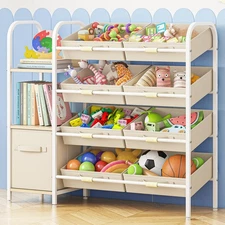 Toy Storage Organizer with Fabric Drawers and Bookshelf, 3 Shelves Kids Books...
