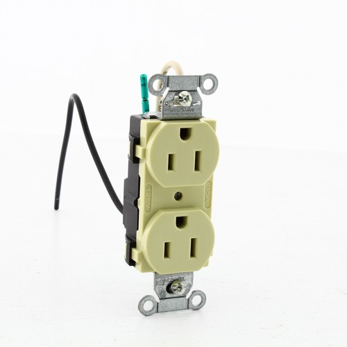 10 Hubbell Ivory COMMERCIAL Receptacle Outlets 15A 125V 8" Wire Leads CR15IP1 - Picture 3 of 6