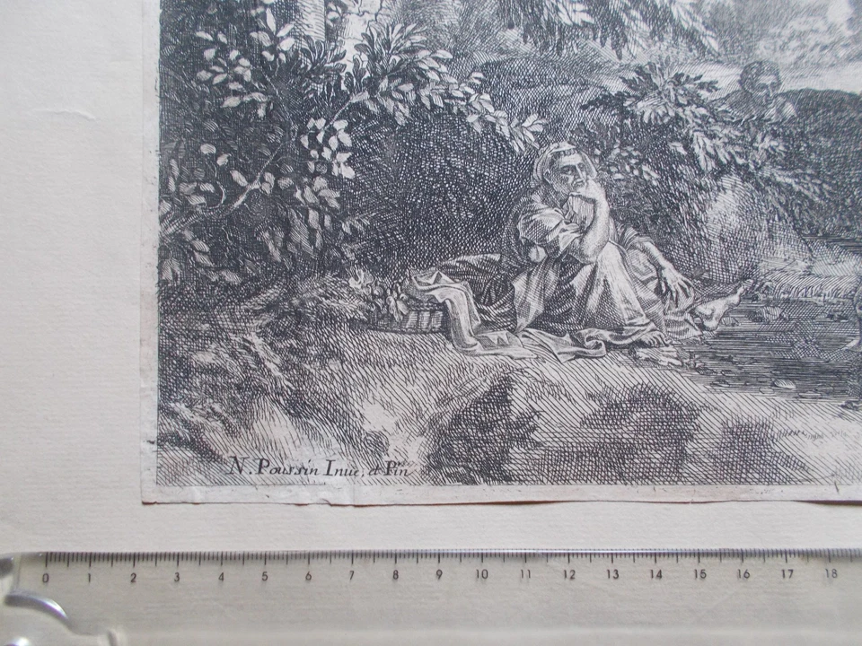 Nicolas Poussin gravure originale paysage avec une femme se lavant les pieds - Photo 4/4