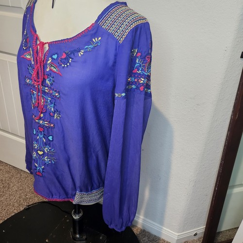 Next Purple Embroidered Peasant Blouse Top Sz 14 Boho Tassel Tie - Bild 3 von 6
