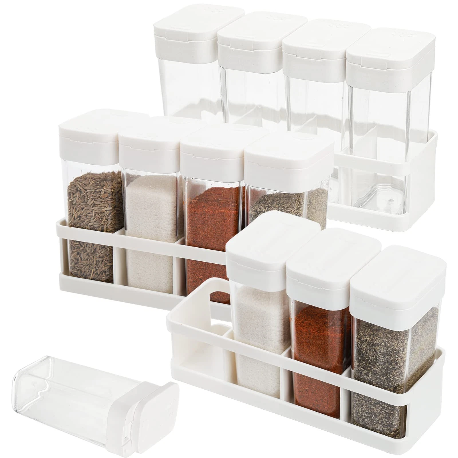 12 Pieces Spice Shaker Jars, Plastic Seasoning Shaker Box Set with Lid, Trans...