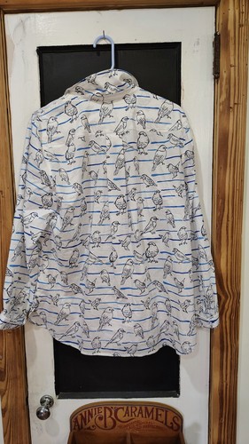 womans Talbot's white Bird Motif design button up long sleeve blouse size XL - Picture 2 of 5