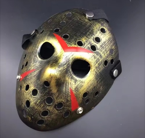 Unisex Adult Jason Voorhees Scary Halloween Mask Gold & Black Mask - Picture 2 of 4