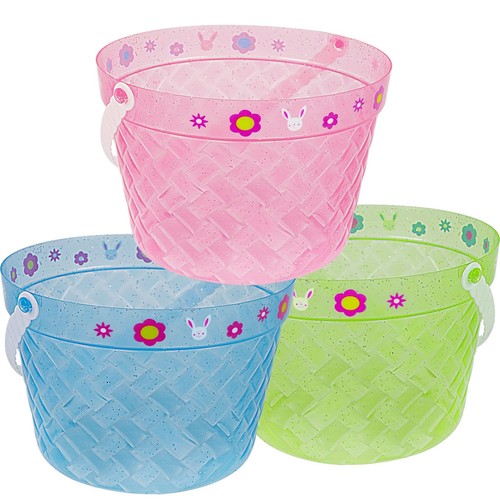 Easter Buckets, 3 Packs Clear Plastic Kids Easter Baskets with Handles, Empty...