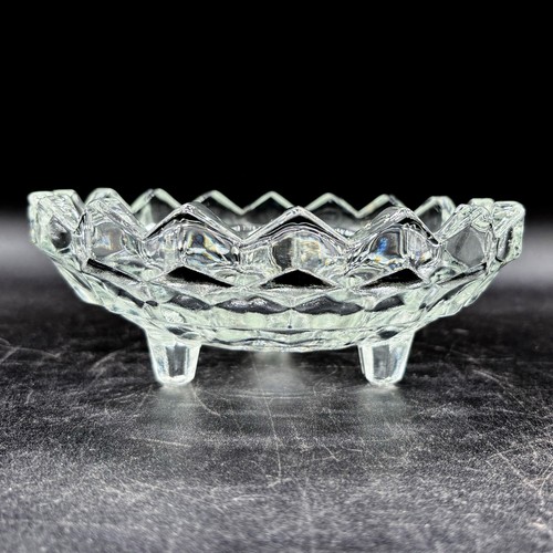 Fostoria American Cubist Clear Glass Taper Candle Holder 3 Footed Vintage Decor - Picture 4 of 10
