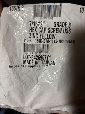 7/16-14 X 2'' HEX CAP SCREW GRADE 8 YELLOW ZINC 5 EACH