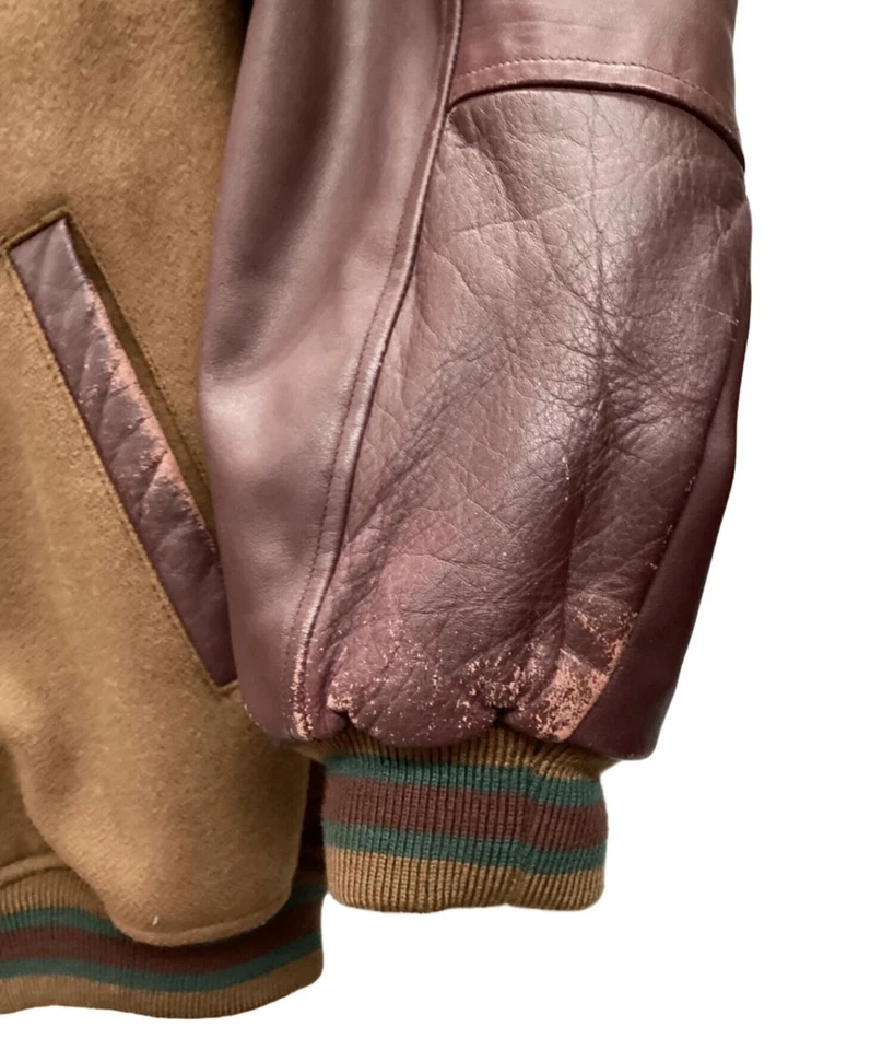 CHAPS RALPH LAUREN 90s Leather Varsity Jacket, Men's, Brown, Used (Worn) - Image 2 of 4