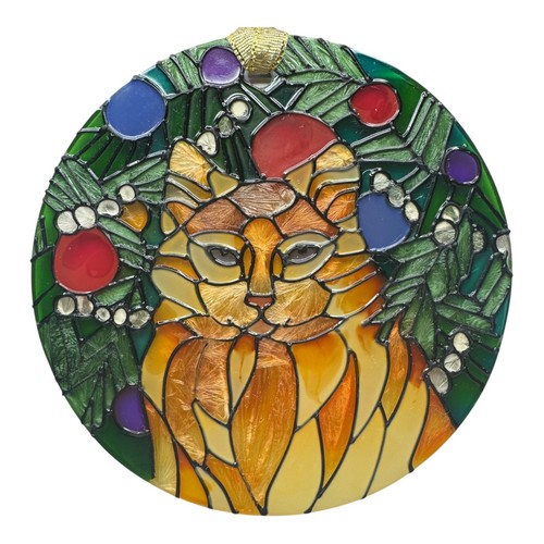 Weihnachten Katze bemalt Sonnenfänger Glas Ornament Joan Baker orange Tabby - Bild 1 von 5