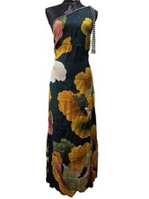 Farm Rio Anthropologie Green Floral Maxi Dress One Shoulder NWT Retail $238 Sz L