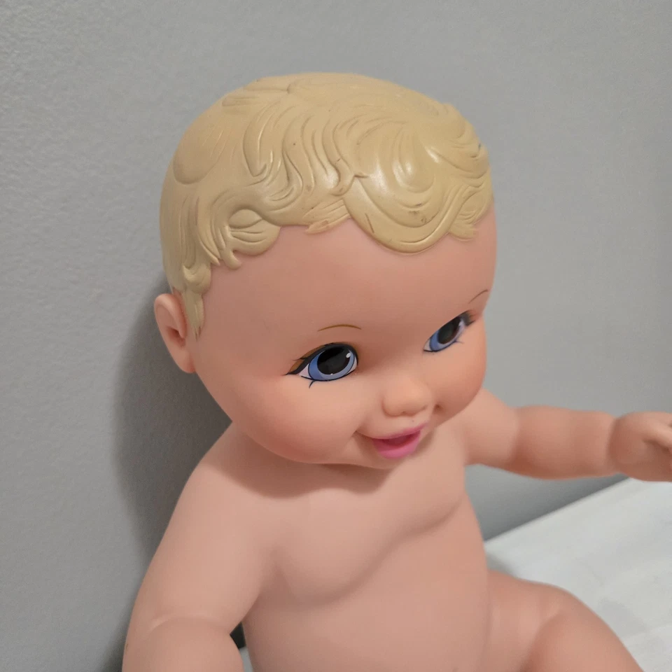 Vintage 2005  Lauer Toys Water Baby 10” Rubber Doll Blonde Bright Blue Eyes - Image 4 of 4
