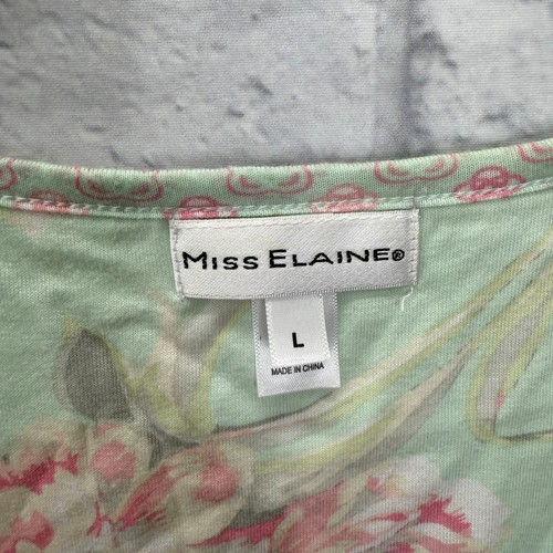 Vintage Miss Elaine Green Pink Floral Short Sleeve Nightgown Size L Midi Cottage - Picture 4 of 5