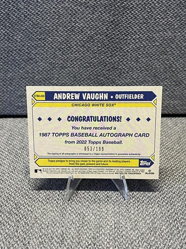 2022 Topps Andrew Vaughn 1987 35th Anniversary Black Auto /199 #87BA-AVA - Picture 2 of 4