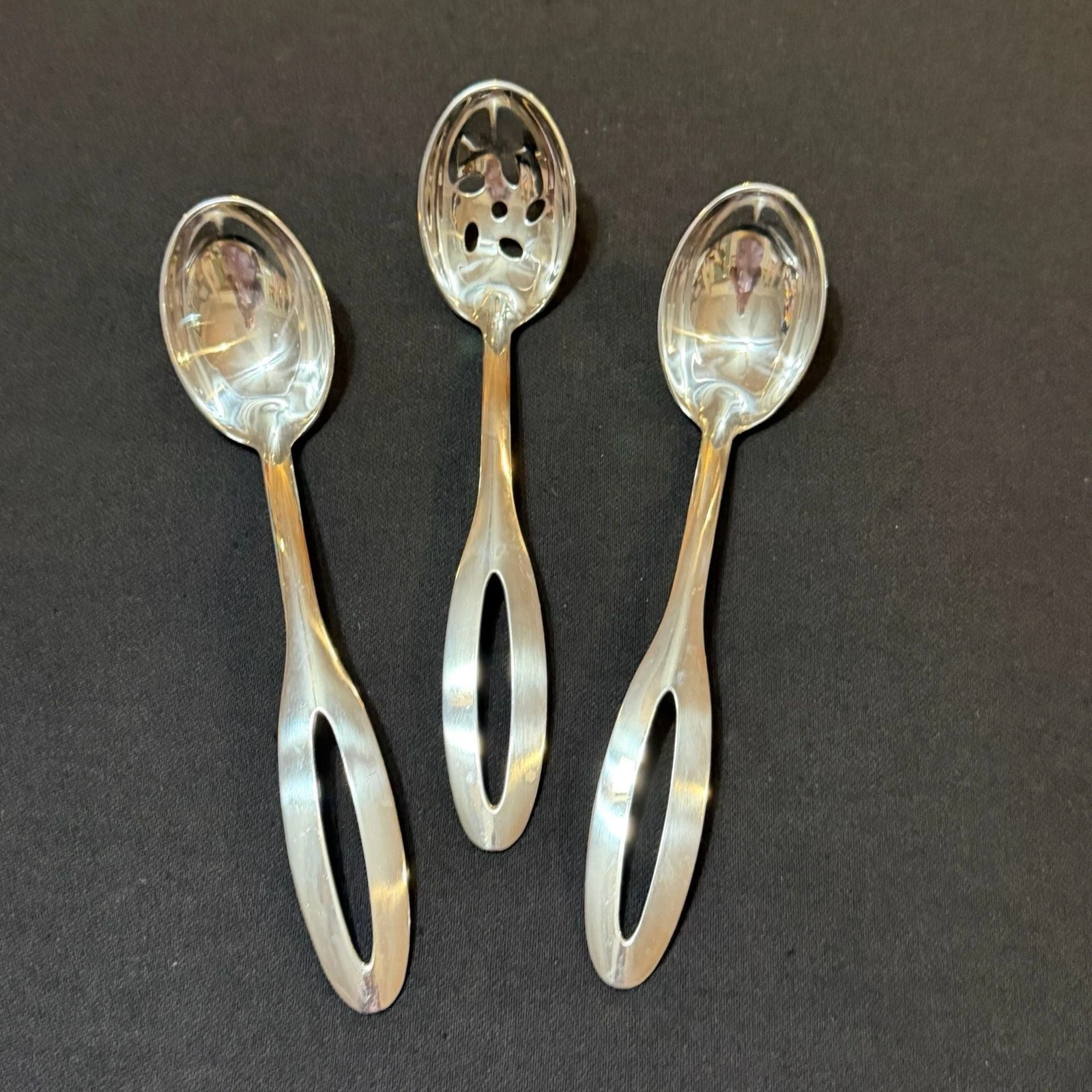 Stainless Steel Serving Spoons Set of 3 - 2 Solid 1 Slotted High Quality