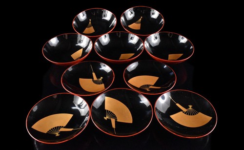 Y305: XF Japanese Wooden Lacquer ware Negoro SOUP BOWL/Dish 10pcs, w/signed box - Picture 8 of 12