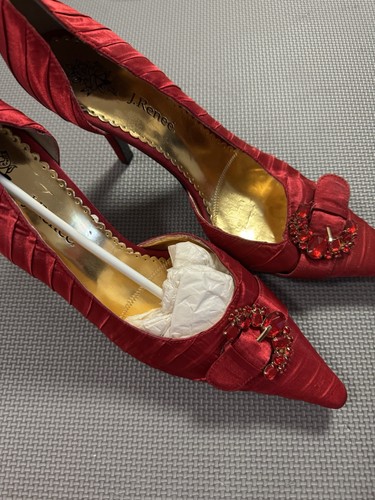 J Renee Womens Shoes Size 12 W Red Pleated Satin Rhinestone Buckle Pointed Toe - Picture 5 of 9