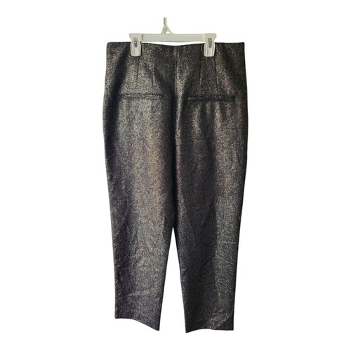 Veronica Beard Metallic Wool Blend Tapered Pants Size 10 Black Gold Shimmer New - Picture 2 of 7