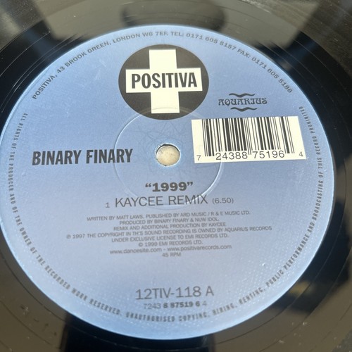 Binary Finary 1999 Trance 12" Positiva vinyl record - Picture 3 of 3