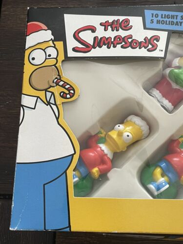 Juego de 10 luces de Navidad Kurt Adler Los Simpson de colección 5 cubiertas Homer Bart sin usar, en caja 2003 - Imagen 2 de 5