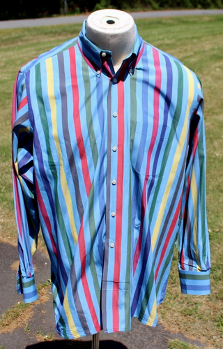 MAUS & HOFFMAN Rainbow Stripe DRESS SHIRT Size XL Colorful Egyptian Cotton USA - Picture 2 of 8