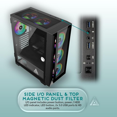 Mid Tower Gaming PC Case - 6x ARGB Fans, Magnetic Glass & RGB Modes for Gamers - Picture 7 of 9