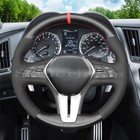 Carbon Fiber&Black PU Leather Steering Wheel Stitch on Cover For Infiniti Q50