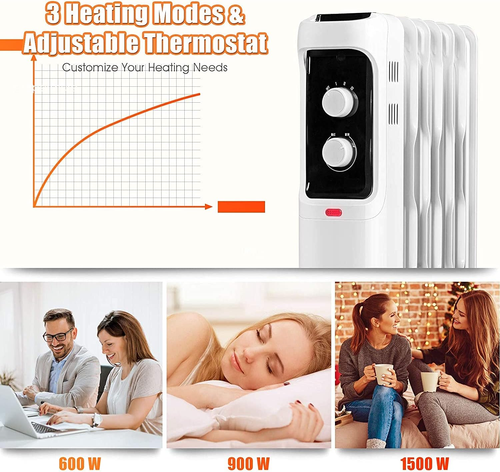 1500W Oil Filled Radiator Heater, Portable Space Heater W/Tip-Over & Overheat Pr - Bild 5 von 9