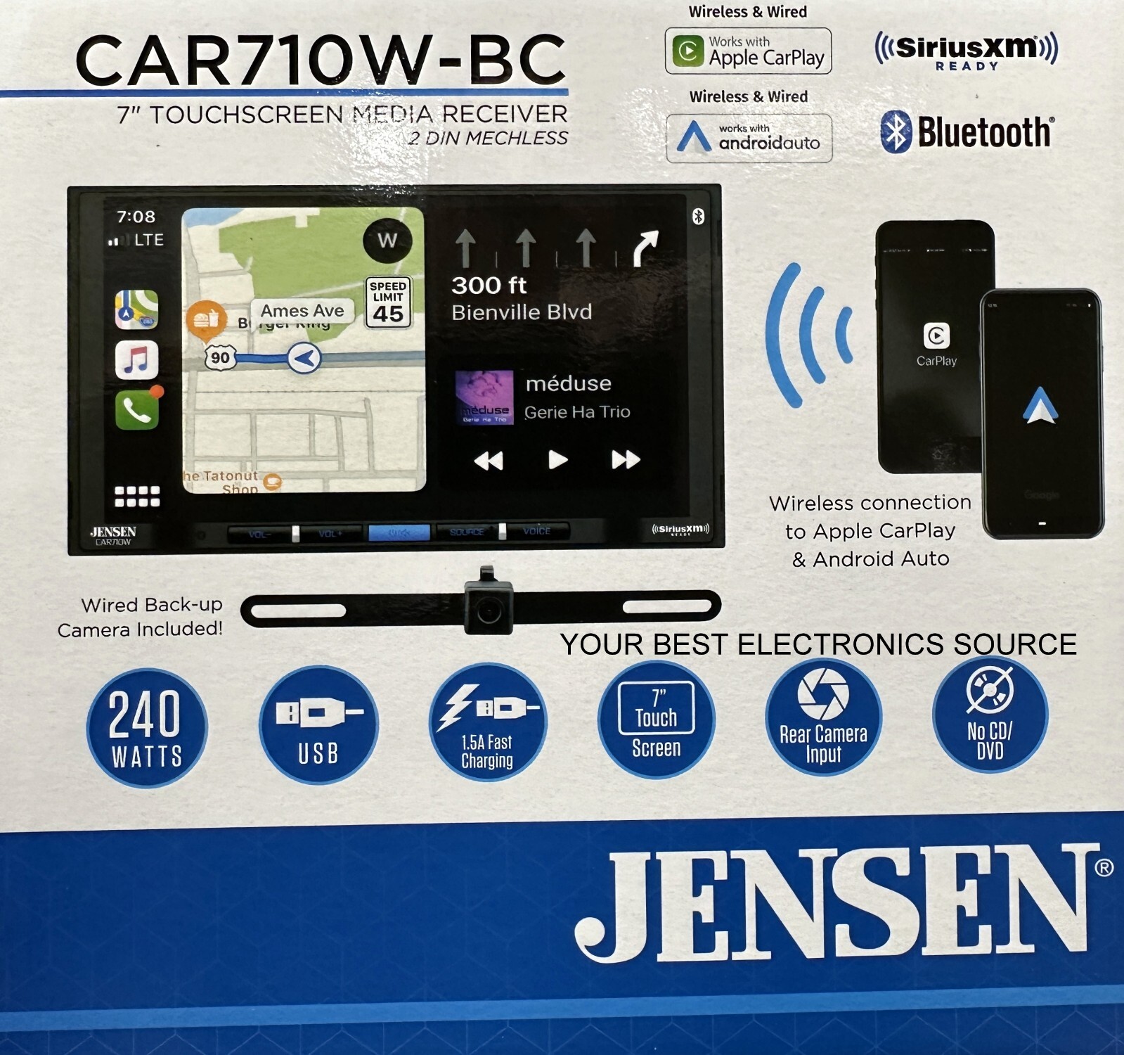 NEW Jensen CAR710WBC 2DIN Digital Media Stereo, CarPlay/Android Auto