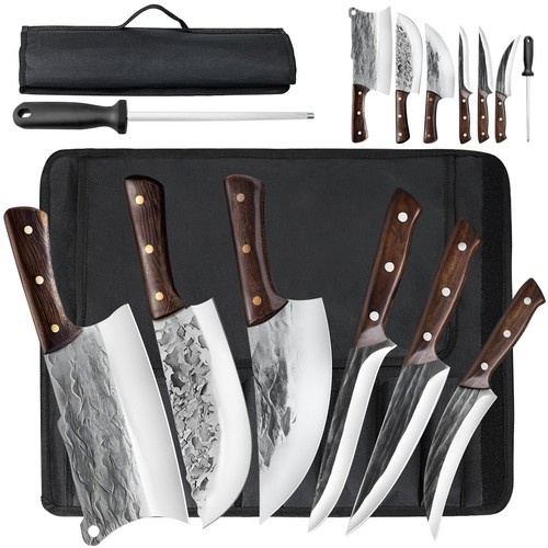 Serbian Butcher Knife Hand Forged Kitchen Chef Knife Set Cleaver Chopping Knife