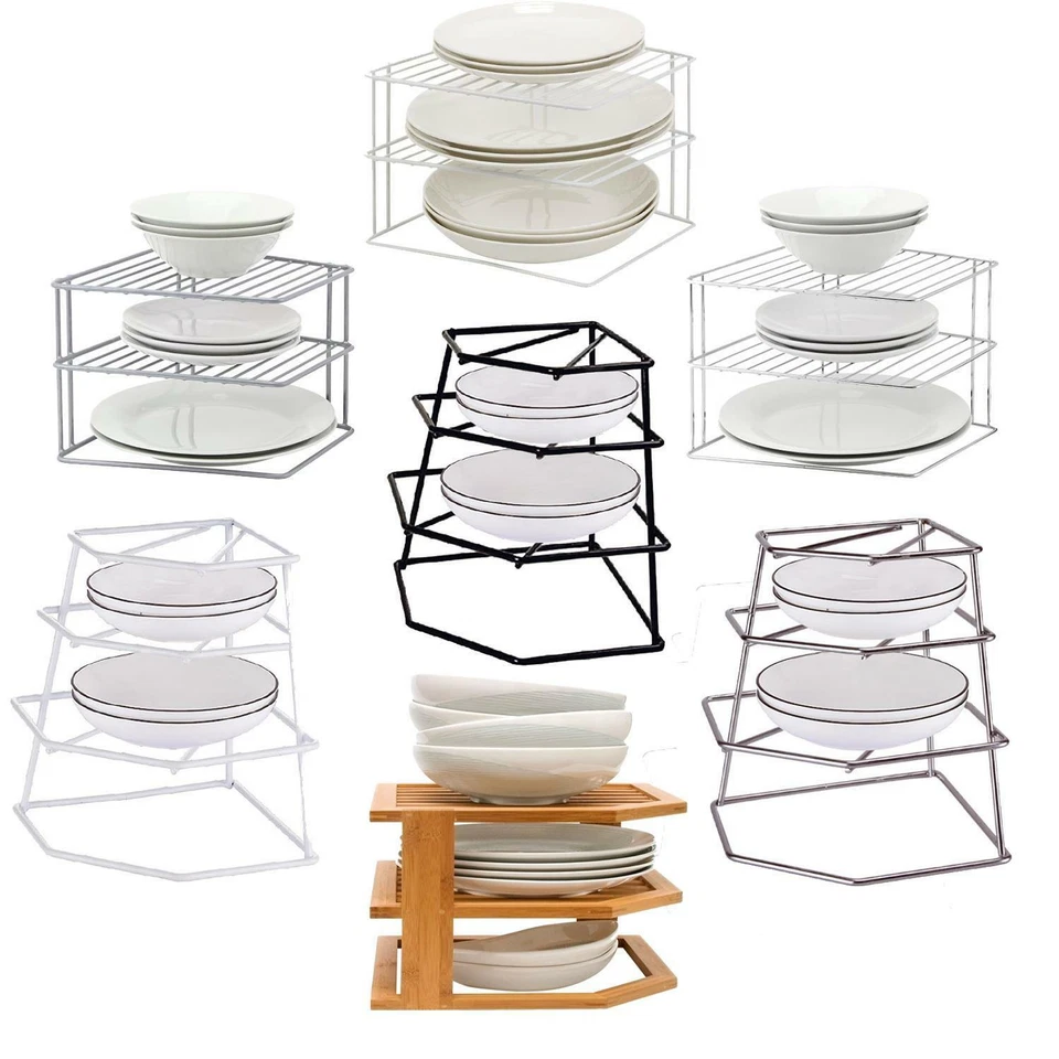 3/4 TIER CORNER KITCHEN PLATE RACK HOLDER STAND TIDY STORAGE ORGANISER INSERT