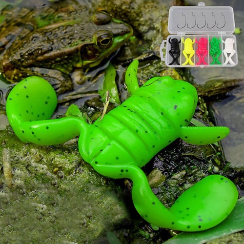 5pcs Frog Fishing Lure with 5pcs Hooks Floating Kick Frog Soft Bait Fishing Bait - Picture 4 of 10