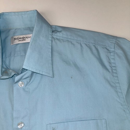 Vintage Yves Saint Laurent Mens Short-Sleeve Shirt Size M Blue YSL Summer - Picture 6 of 7
