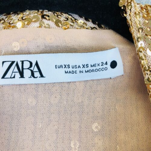 Zara Gold Pailletten Mini Wickel Kleid Damen XS Chic Designer Cocktail Party - Bild 2 von 8