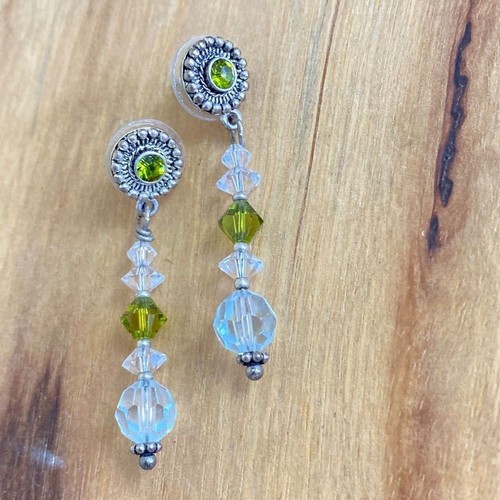 NUEVO Pendientes de Cristal Swarovski Poste Plata Verde Vidrio Facetado - Imagen 4 de 5