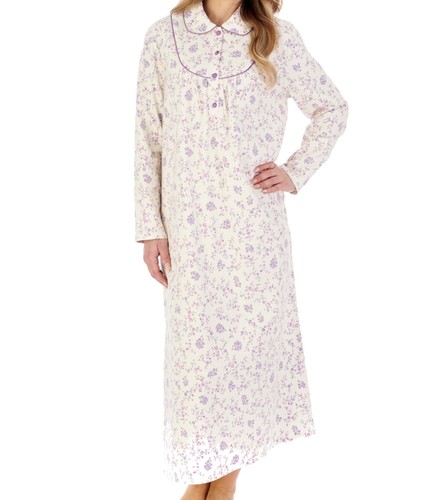 Nightdress Womens Slenderella Floral Flannel Cotton Peter Pan Collar Long Nighty - Picture 20 of 43
