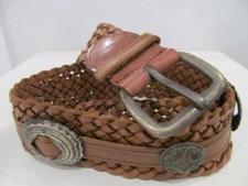 Vtg OMEGA Womens Brown Braided LEATHER BELT Made in India Sz Med 1 3/4" x 37"