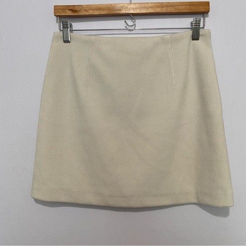 House of Harlow 1960 Women's Corduroy Mini Skirt Small Cream Slit Minimalist - Picture 3 of 9