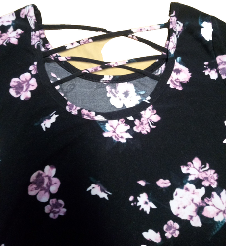 No Boundaries Black Floral Dress--Cross Strap Back W/Curved Hem- Size M (7-9) - Picture 5 of 9